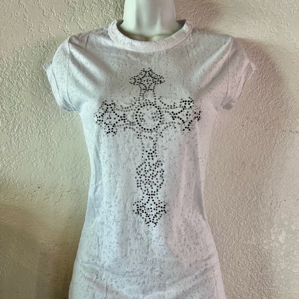 White Embellished Cross Women's Tee